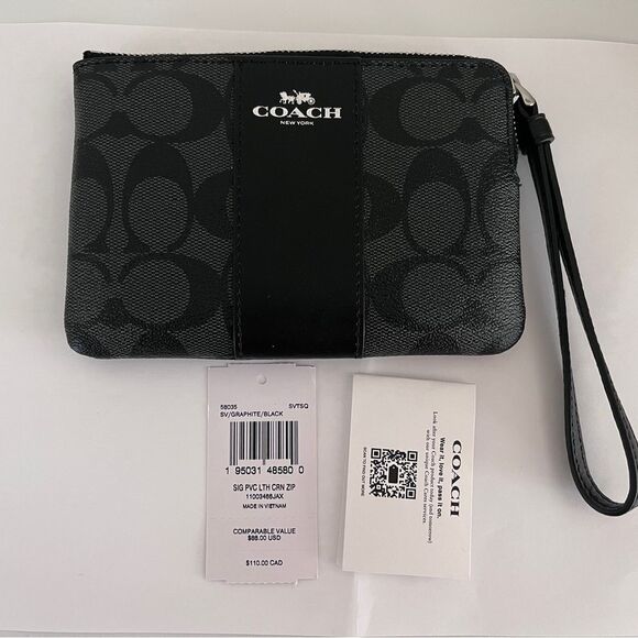 Coach Corner Zip Wristlet Wallet Signature Canvas Logo - Picture 3 of 6